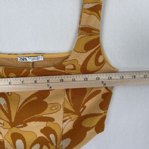Zara Top Womens Medium Yellow Floral Cropped Retro 70s Funky Boho Fairy Festival - Picture 10 of 12